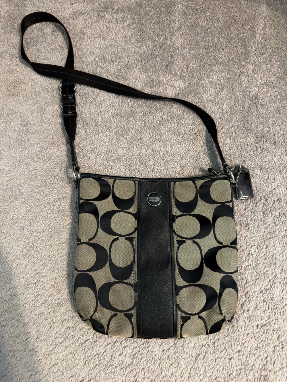 Coach Black and Khaki Signature Canvas Crossbody